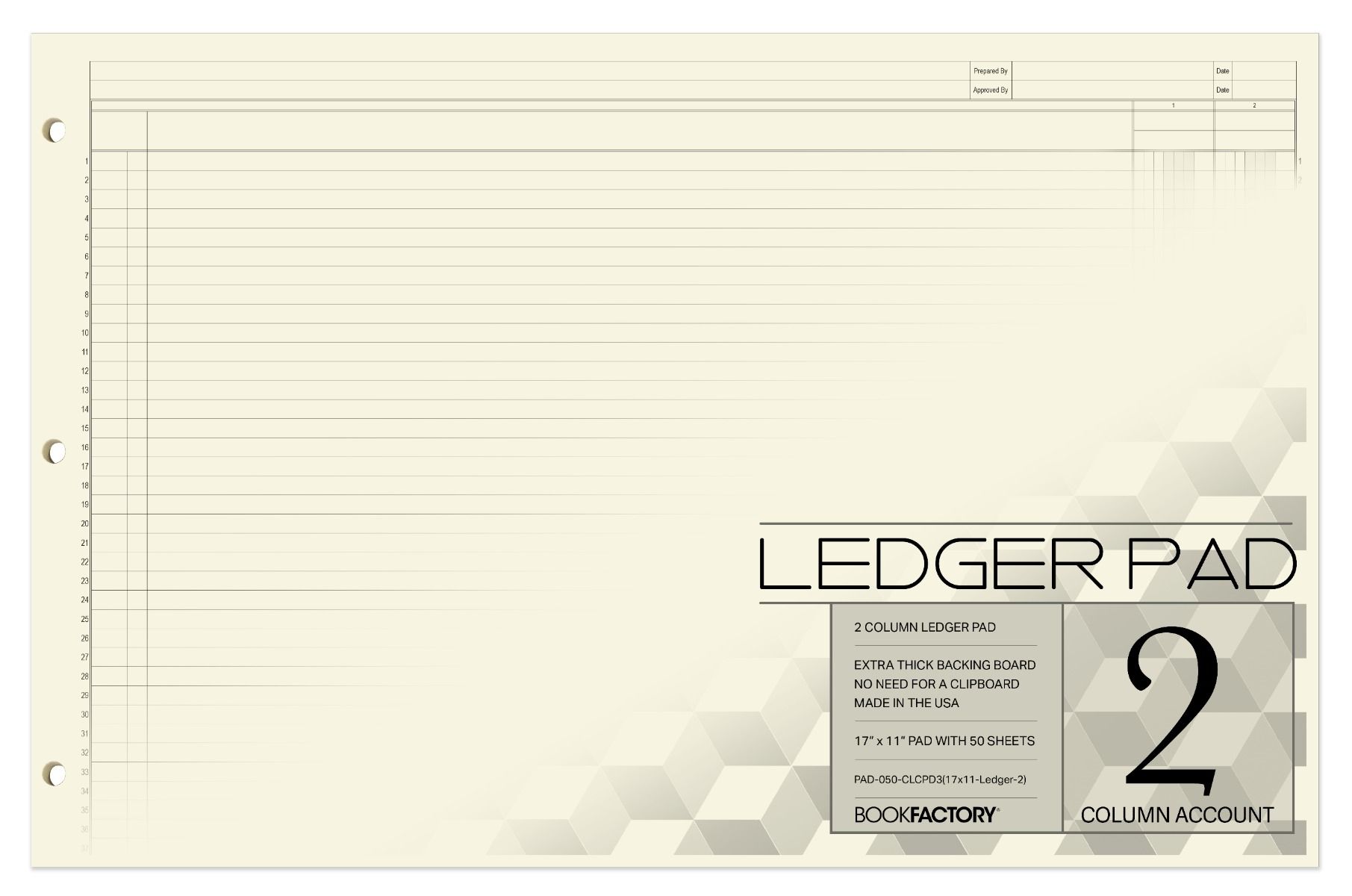 BookFactory Ledger Pad/Large 2 Column Accounting Ledger Columnar (Two Columns) Pads - 17 bookfactory-ledger-pad-large-2-column-accounting-ledger-columnar-two-columns-pads-17-x-11-50-pages-notepad-landscape-format-pad-050-clcpd3-17x11-ledger-2-ax