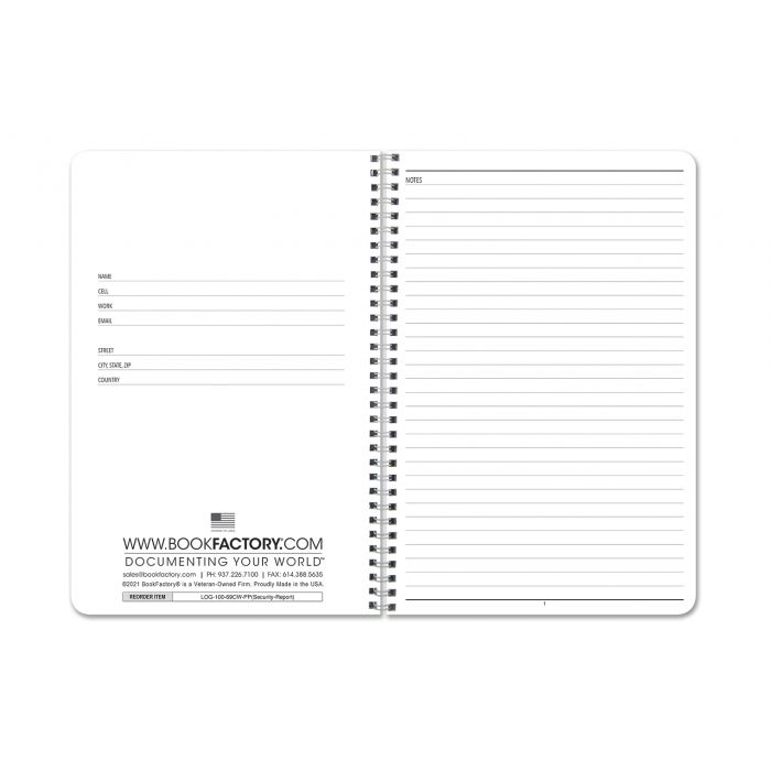 BookFactory Security Incident Report Log Book / Security