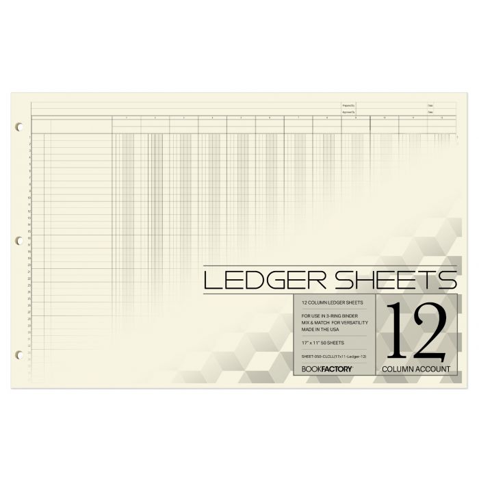 BookFactory Ledger Sheets/Large 12 Column Accounting Ledger 